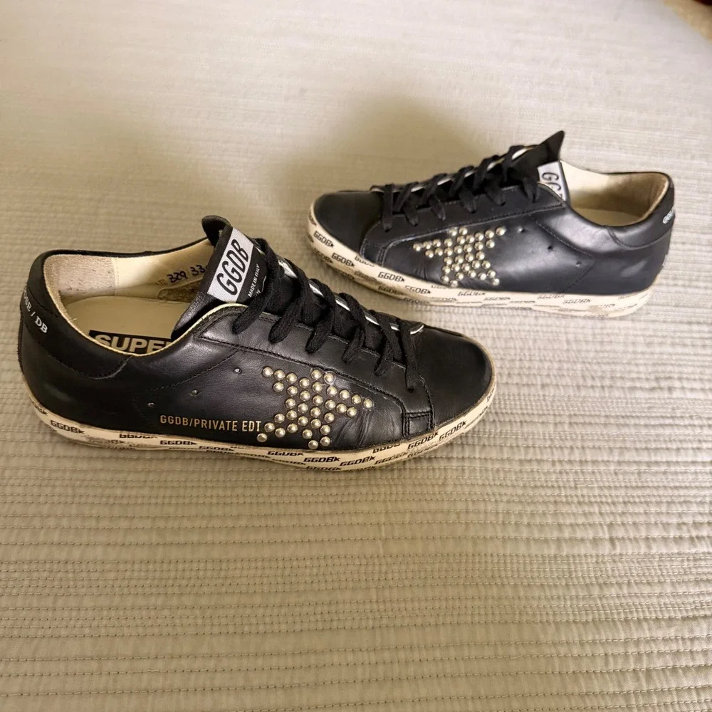 Golden Goose Super-Star Black Leather Studded Star‎ Private Edition Sneakers 35